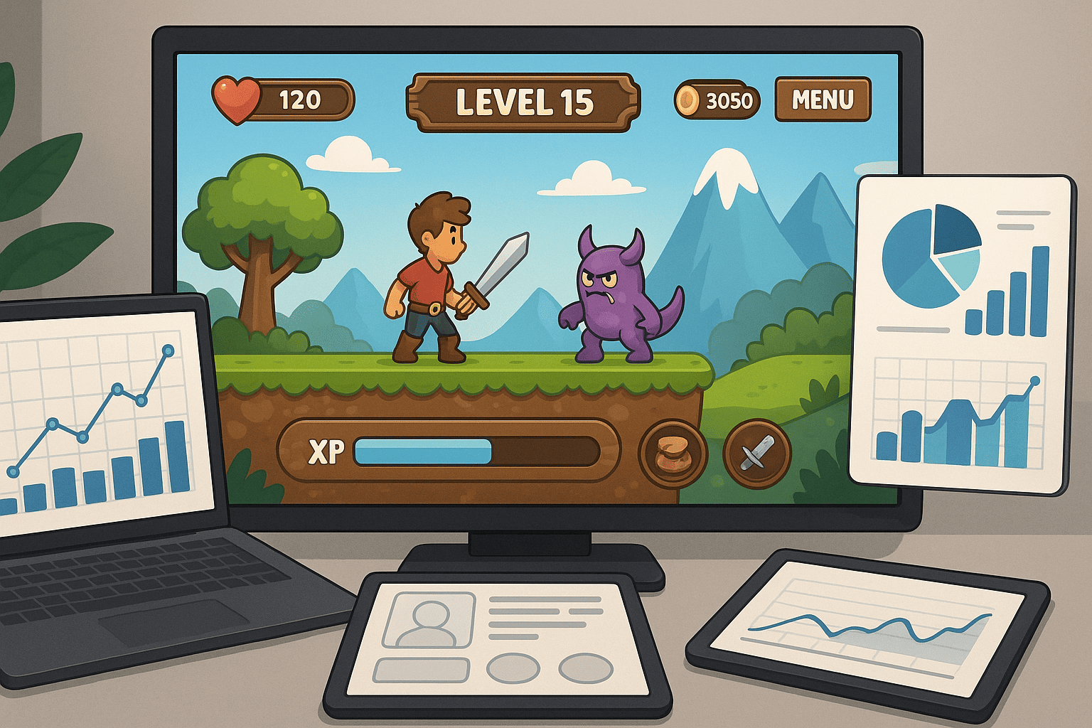 Diseño de UI de juegos: Integración analítica para experiencias atractivas.